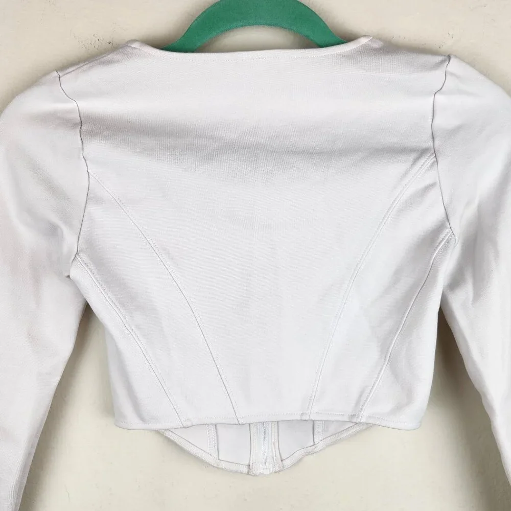 Aritzia Sunday Best Maverick Bustier Long Sleeve Zip Crop Top White sz XS - Picture 6 of 10
